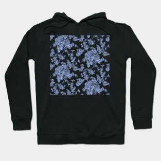 Toile, Cornflower Blue Roses Pattern Hoodie